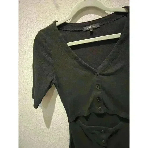7 For All Mankind Women's Black Bodycon Midi Dress Size S Short Sleeve - Picture 3 of 10